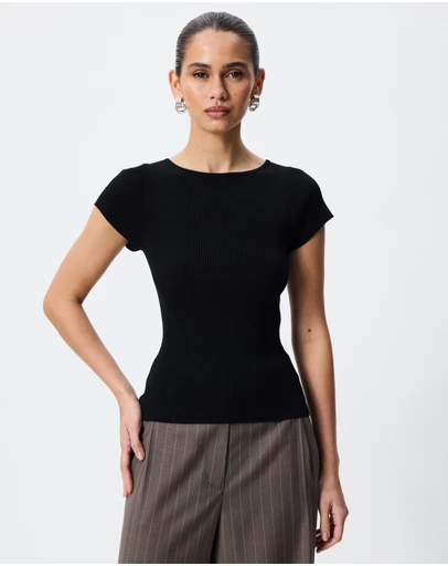 Tussah - Charlotte Cap Sleeve Boat Neck Knitted Top