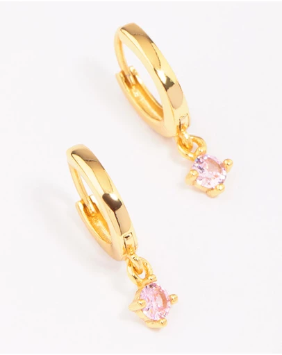 Lovisa - Gold Plated Sterling Silver Pink Cubic Zirconia Hoop Earrings