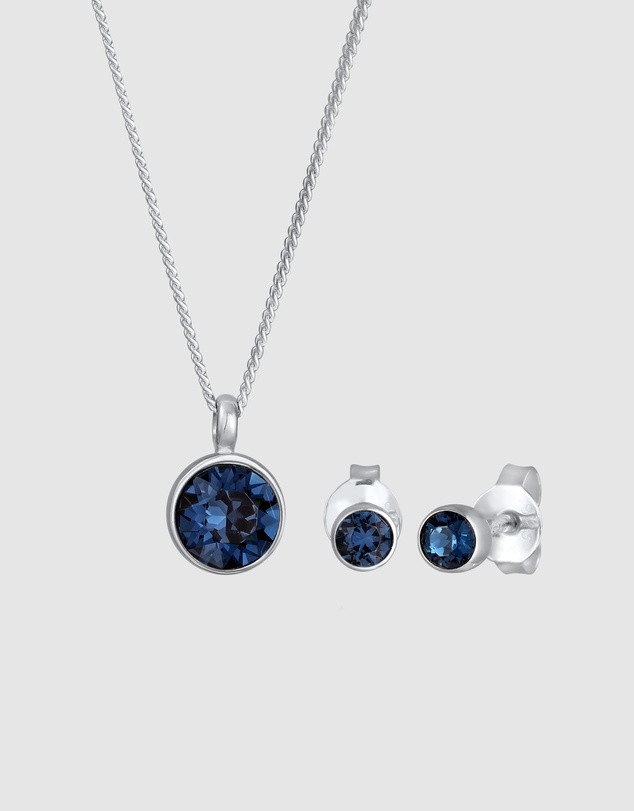 Elli Jewelry - Jewelry Set Circle Dark Blue Crystals 925 Sterling Silver