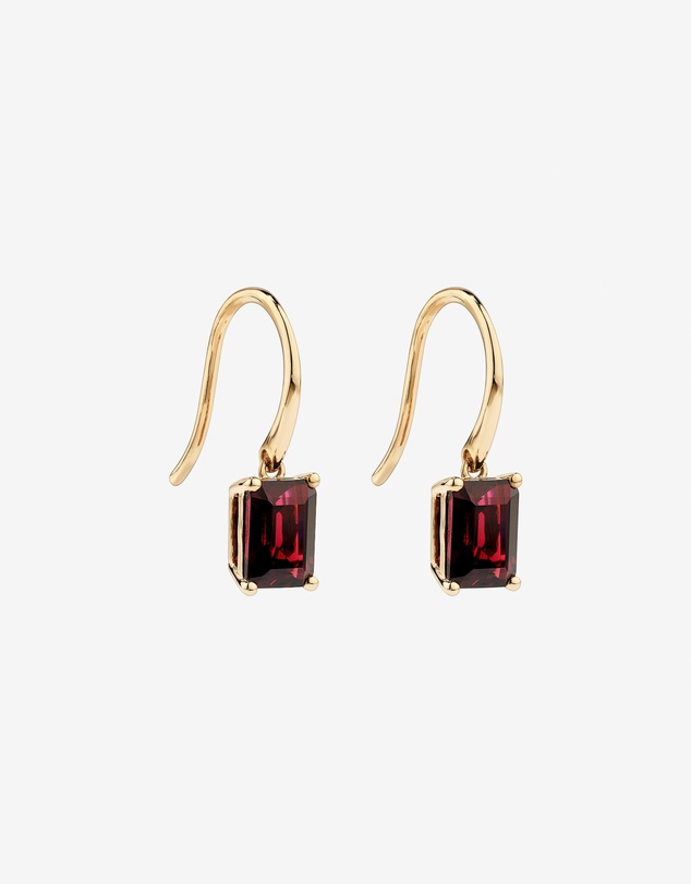 Michael Hill - Emerald Cut Red Garnet Gemstone Drop Earrings in 10kt Yellow Gold