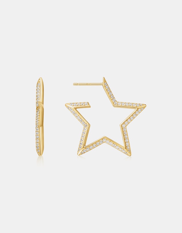 Ania Haie - Gold Large Star-Shaped Pave Hoop Earrings