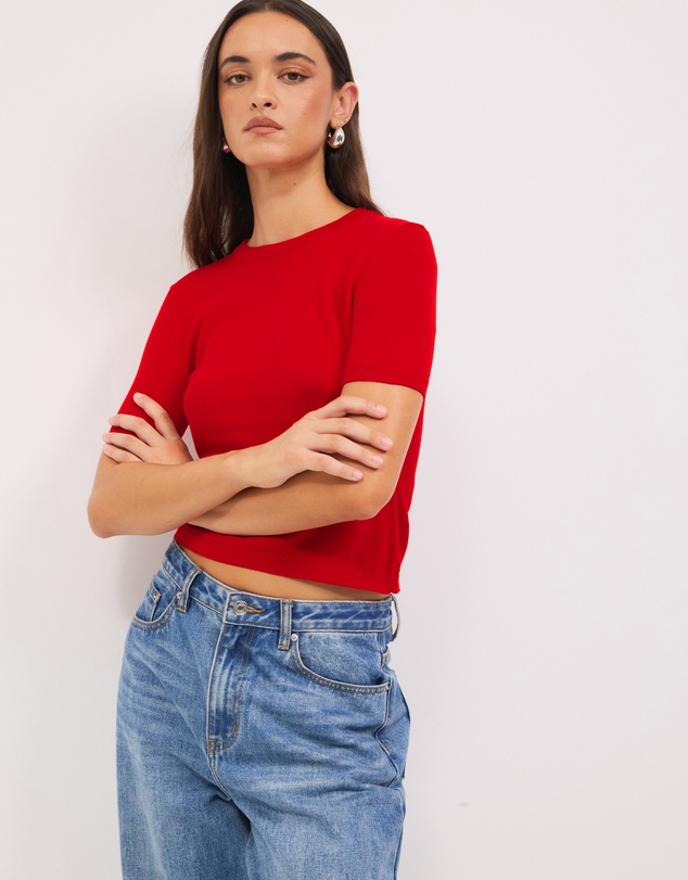 Calli - Melton Fitted Knit Tee