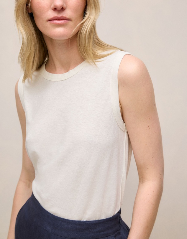 Trenery - Linen Cotton Crew Tank in White