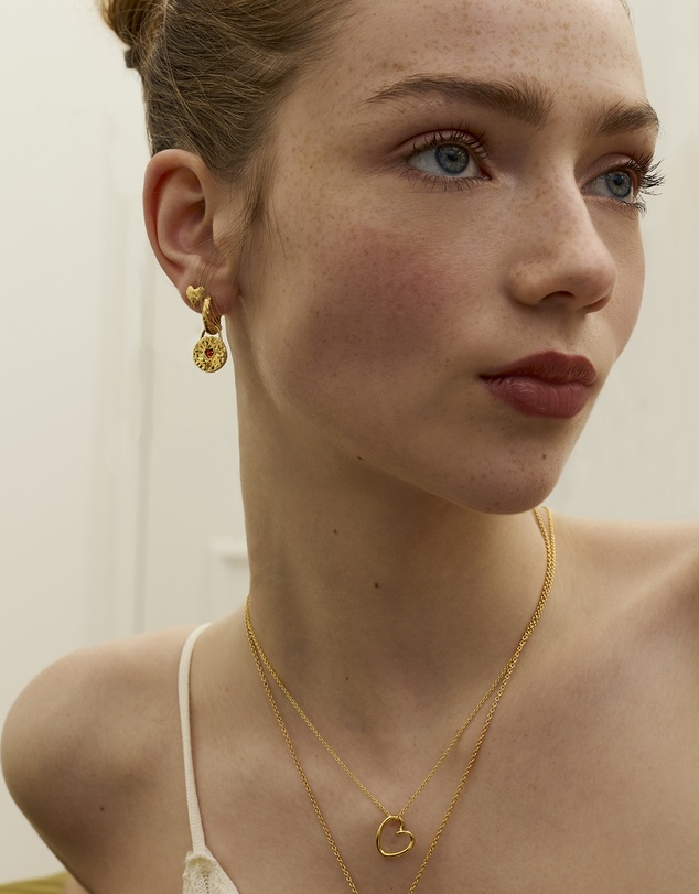 Ottoman Hands - Garnet Heart Huggie Earrings