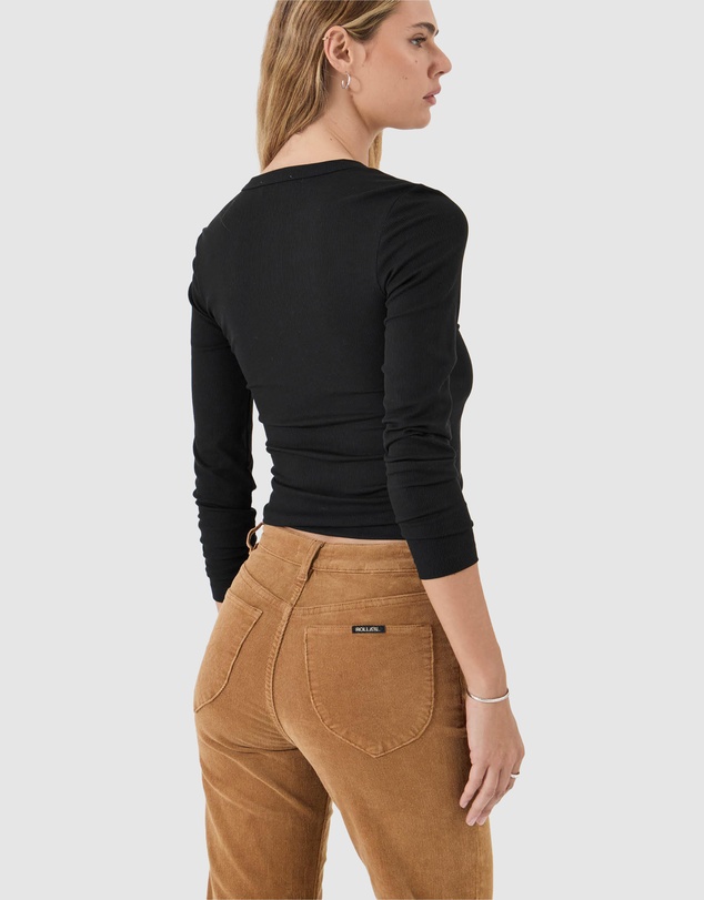 Rolla's - Studio Henley Long Sleeve Top - Black