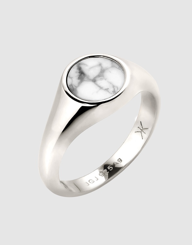 Kuzzoi - ICONIC EXCLUSIVE - Signet Ring with White Marble in 925 Sterling Silver