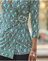 Sosandar - Green Chain Print Buckle Detail Longline Jersey Wrap Top