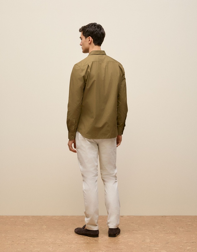 Trenery - Tailored Fit Cotton Poplin Shirt in Dark Khaki