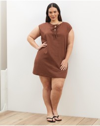 Atmos&Here Curvy - Tia Tie Front Linen Blend Mini Dress
