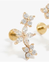 Lovisa - Gold Plated Surgical Steel Cubic Zirconia Flower Claw Flat Back Studs 2-Pack