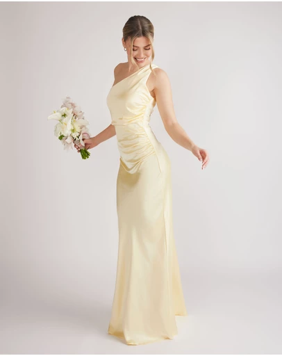 Six Stories - One Shoulder Satin Ruched Bridesmaid Dress