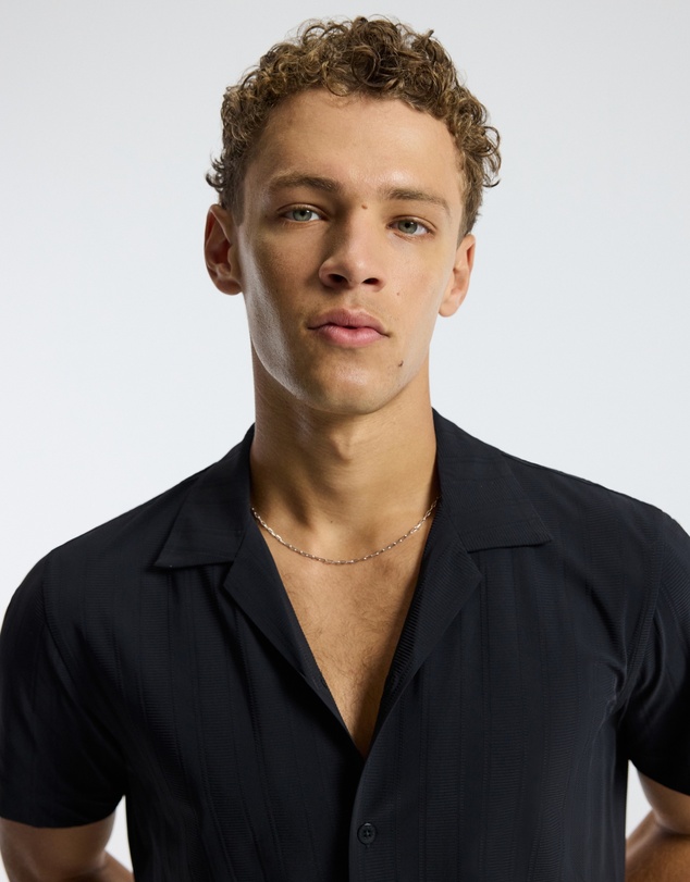 Calibre - Self Stripe Cuban Collar Shirt Black