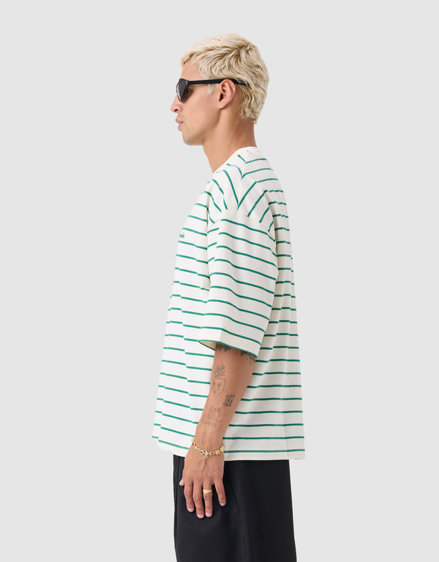 Zanerobe - Stripe Crop Flow Tee Vintage White/Forest