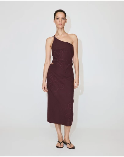 M.N.G - Linen Skirt with Floral Embroidery