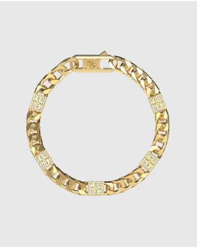 GUESS - Gold-Tone 4G Curb Chain Pave Bracelet