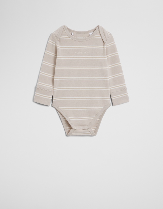Country Road - Organically Grown Cotton Stripe Logo Long Sleeve Bodysuit
