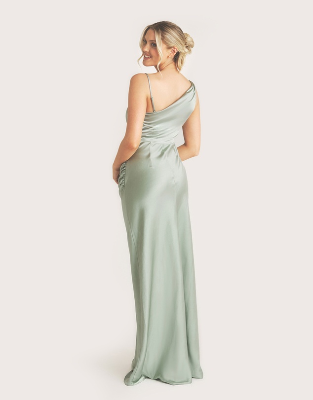 Six Stories - Cowl Front Asymmetrical Satin Bridesmaid Dress