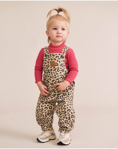 Huxbaby - Leopard Print Denim Overalls - Babies