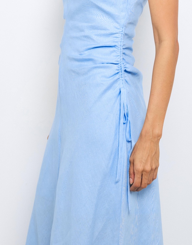 AERE - Orla Boatneck Ruched Waist Linen Midi Dress