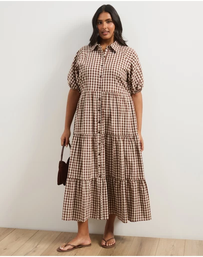 Atmos&Here Curvy - Alexis Tiered Button Through Midi Dress