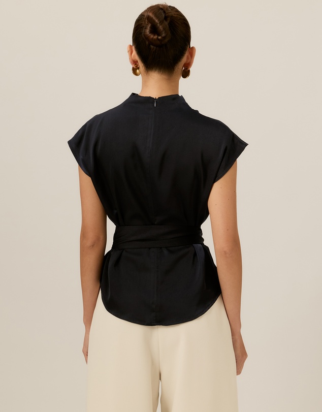 Tussah - Violet Drape Tie Detail Satin Top