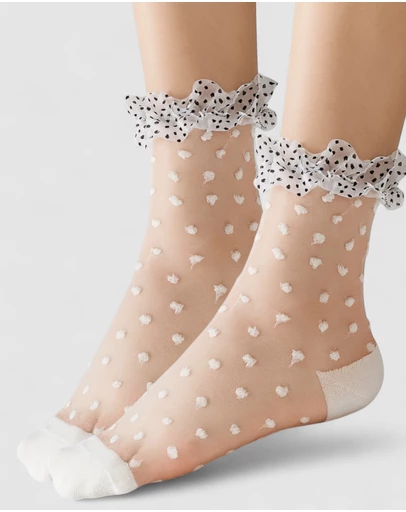 High Heel Jungle - Sheer Frilly Socks – White Dots