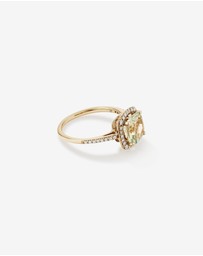 Michael Hill - Cushion Cut Green Amethyst Gemstone and 0.25 Carat TW Diamond Halo Ring in 10kt Yellow Gold
