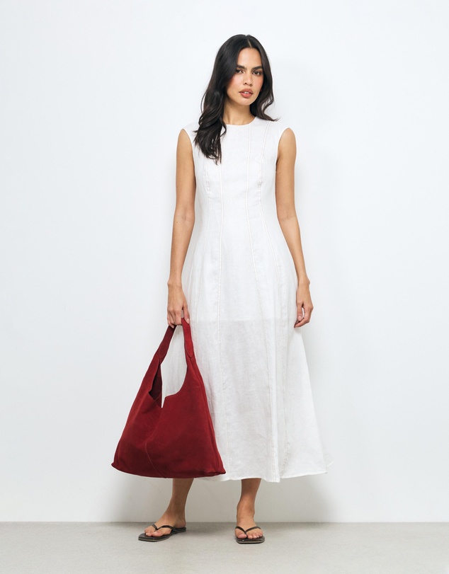 AERE - Eden Contrast Stitch Linen Midi Dress
