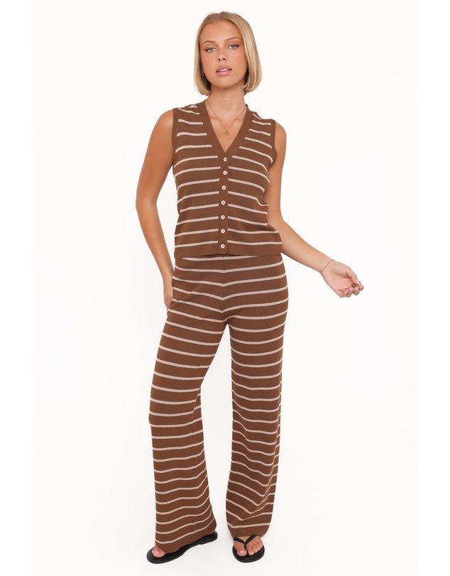 Petal & Pup - Juna Knitted Pant Set - Brown/Cream Stripe