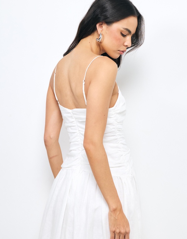 AERE - Eloe Ruched Linen Flower Maxi Dress