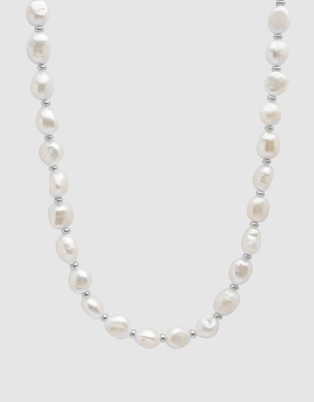 Nialaya Jewellery - Men's Baroque Pearl Choker with Silver