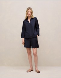 Trenery - Stretch Linen Blend Tailored Short in Night Sky
