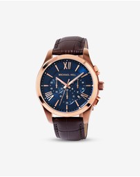 Michael Hill - Men's Chronograph Watch in Rose Tone Stainless Steel and Brown Leather