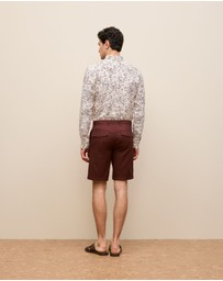 Trenery - Stretch Cotton Dobby Longline Short in Deep Red