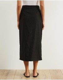 Atmos&Here - Isla Linen Blend Button Up Midi Skirt