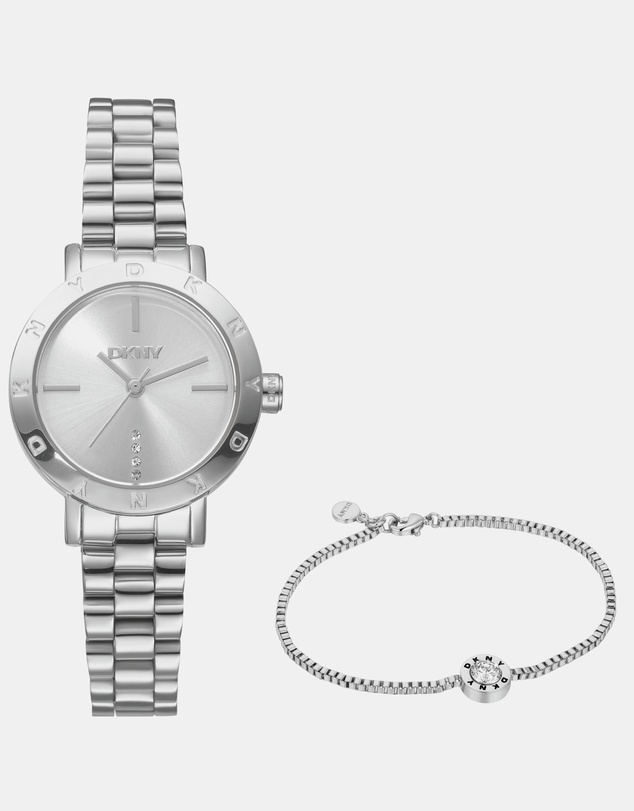 DKNY - Essentials Silver 28mm Womens Watch + Silver Bracelet