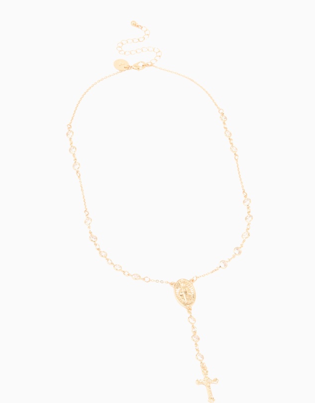 Lovisa - Gold Plated Cubic Zirconia Cross Rosary Y-Necklace