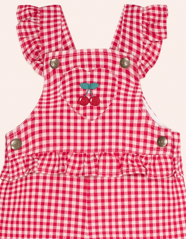 Huxbaby - Cherry Check Frill Overalls - ICONIC EXCLUSIVE