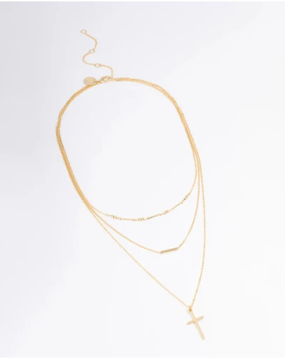 Lovisa - Gold Plated Layer Bar & Cross Necklace