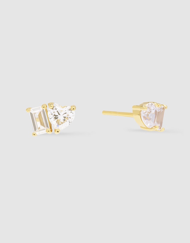 Wanderlust + Co - Heart Baguette Duo Stud Earrings