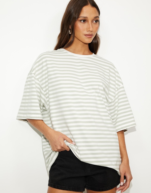 Dazie - Nostalgia Stripe Oversized Boyfriend Tee