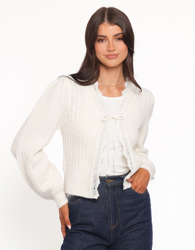 Petal & Pup - Silvie Lace Front Tie Cardigan - Cream