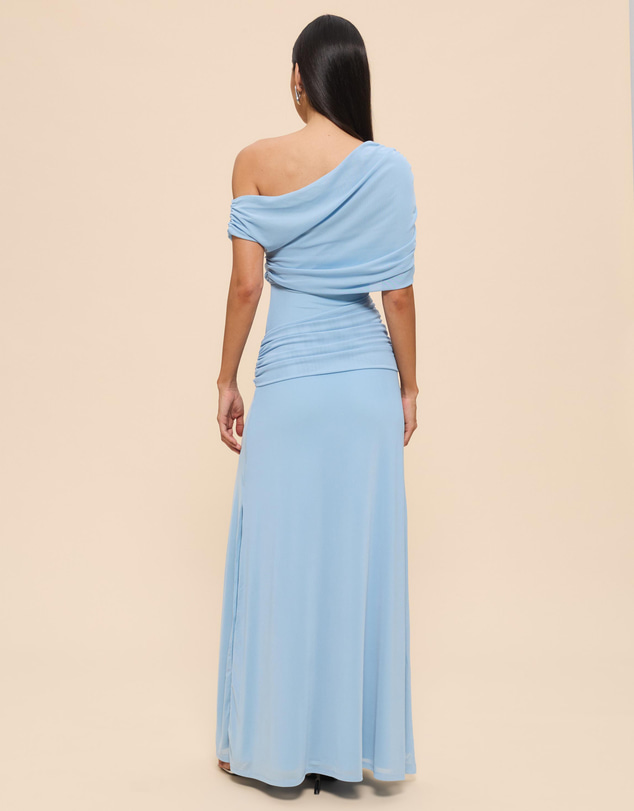 CHANCERY - Margot One Shoulder Drape Mesh Maxi Dress