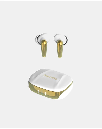 Friendie - AIR Focus ANC Pearl White and Gold Noise Cancelling Earbuds (True Wireless In Ear Headphones)