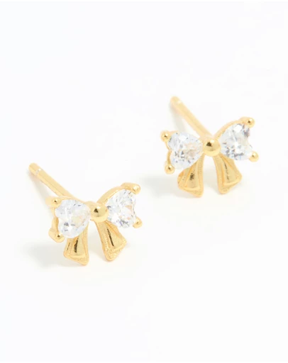 Lovisa - Gold Plated Sterling Silver Cubic Zirconia Bow Stud Earrings
