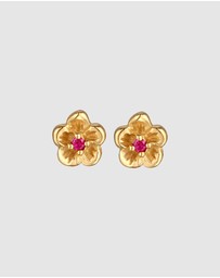 Elli Jewelry - Earrings Stud Flower Synthetic Ruby 925 Sterling Silver Gold-plated