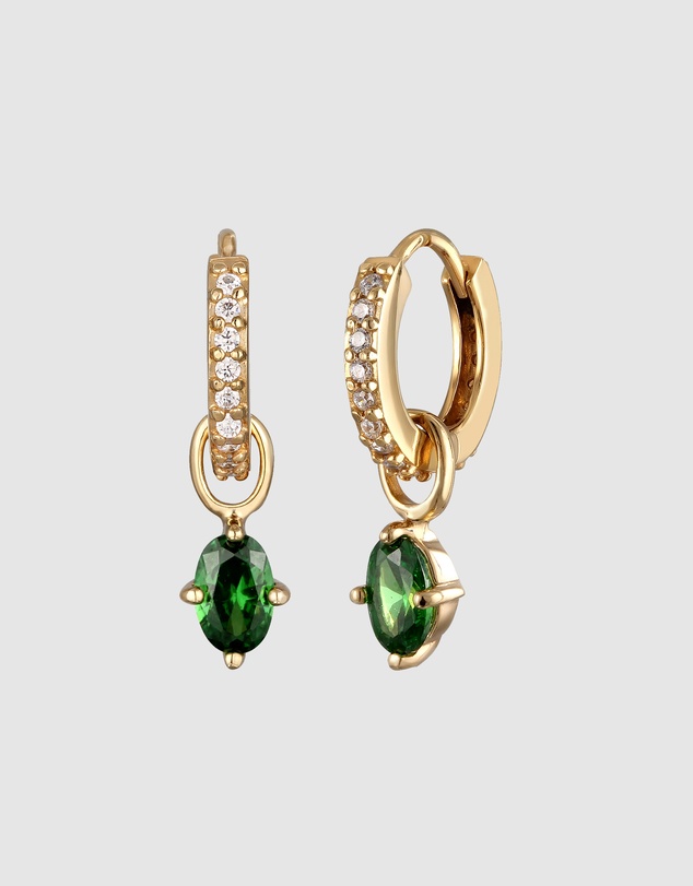 Elli Jewelry - Green Zirconia Drop Hoop Earrings in Gold-Plated 925 Silver