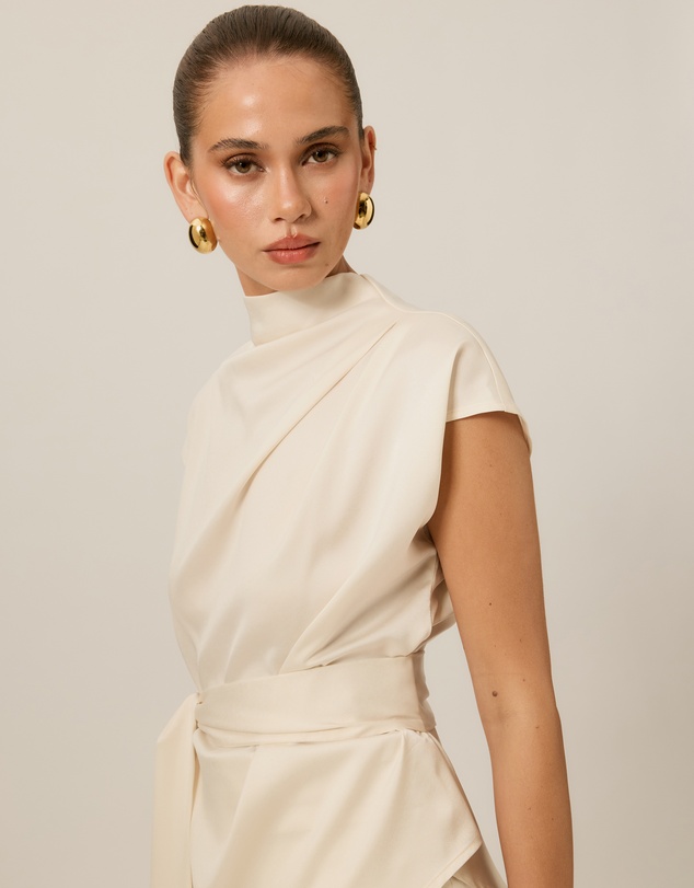 Tussah - Violet Drape Tie Detail Satin Top