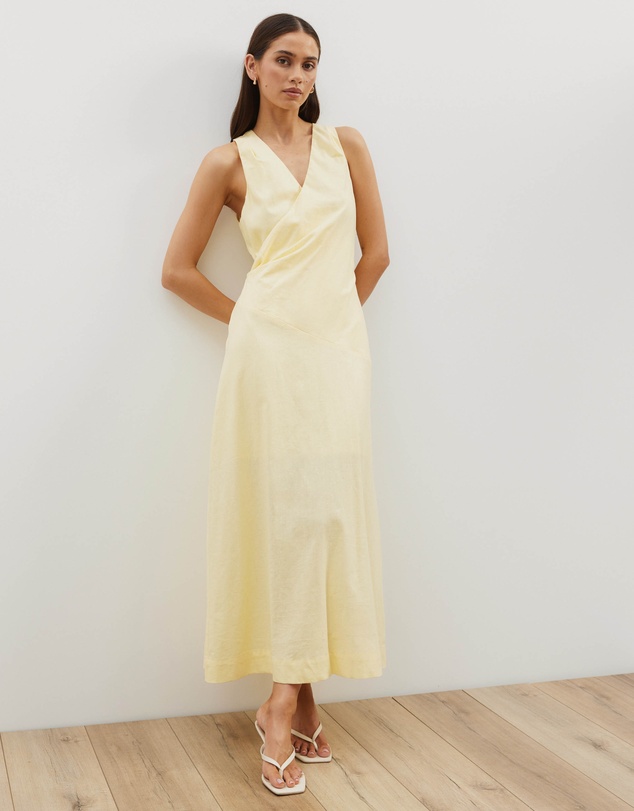 Atmos&Here - Stephanie Linen Blend Wrap Front Midi Dress