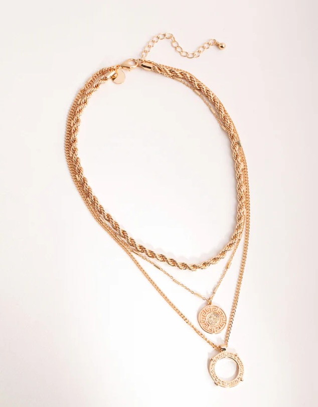 Lovisa - Gold Greek Key Disc Layered Necklace